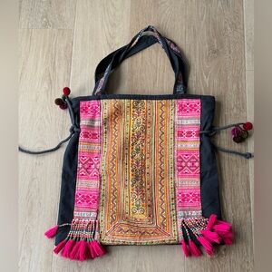 Colorful Vintage Hmong Embroidered Large Tote Bag